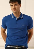 Camisa Polo BOSS Reta Frisos Azul 2023