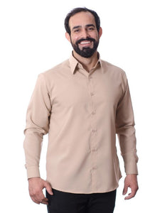 Camisa Bege Masculina Manga Longa De Microfibra